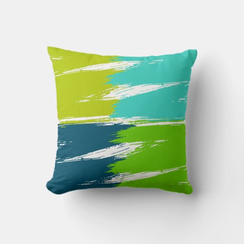 Turquoise Lime Ming Green Brush Stroke Paint Throw Pillow