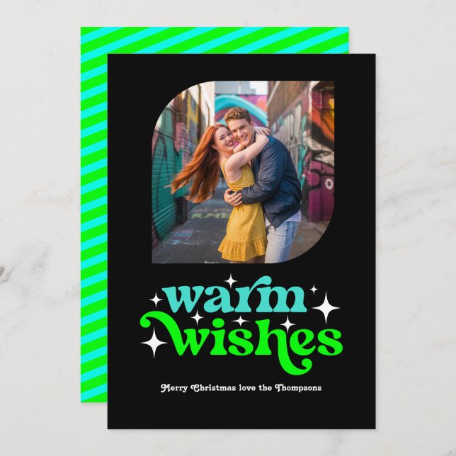 Turquoise & Lime Modern Retro Christmas Photo Holiday Card (Front/Back)