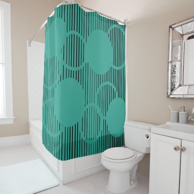 Turquoise Lined Circles Shower Curtain (In Situ)