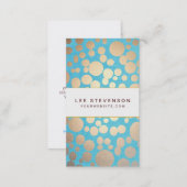Turquoise Linen and Gold Circles Look Beauty Salon Business Card (Front/Back)