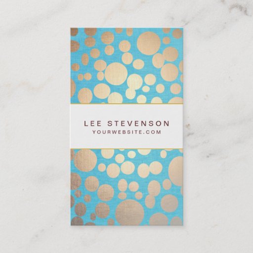 Customizable Turquoise Linen and Gold Circles Look Beauty Salon Business Card