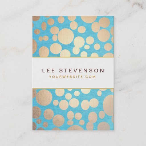Customizable Turquoise Linen and Gold Circles Look Beauty Salon Business Card Template