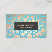 Turquoise Linen Gold Circles Look Beauty Salon 2 Business Card (Front)