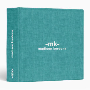 Turquoise linen texture simple tan typography 3 ring binder