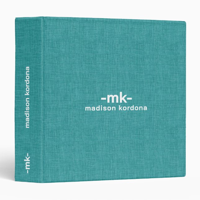 Turquoise linen texture simple tan typography 3 ring binder (Front/Spine)