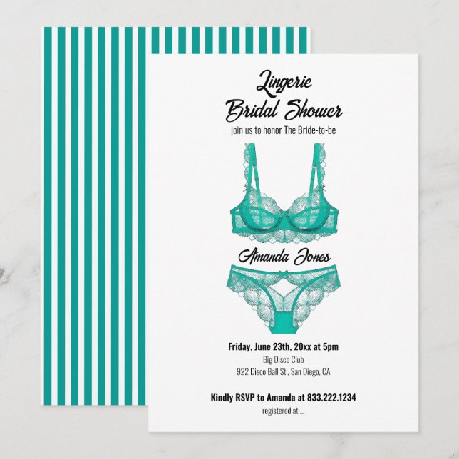 Turquoise Lingerie Bridal Shower  Invitation (Front/Back)