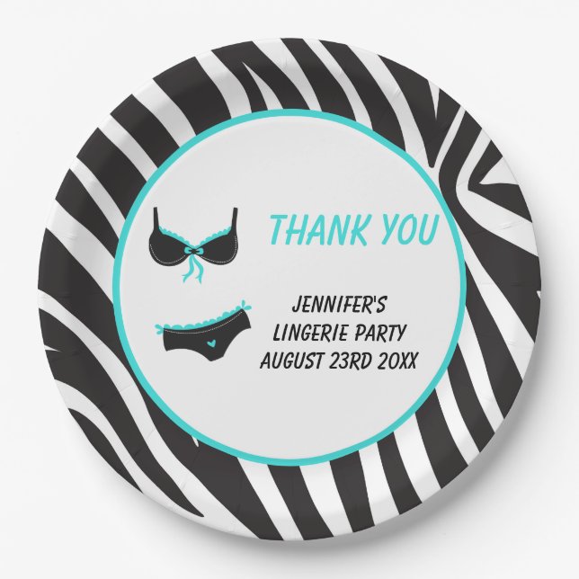 Turquoise Lingerie Party Thank You Paper Plates (Front)