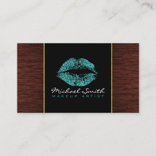 Turquoise Lips Makeup Artis Modern Wood 10 Business Card