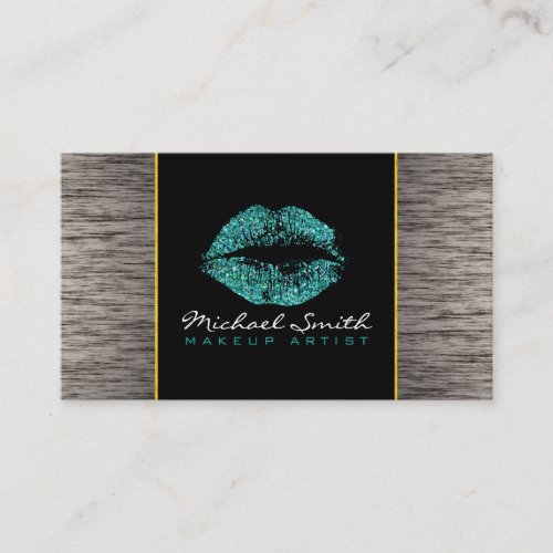 Turquoise Lips Makeup Artis Modern Wood 6 Business Card