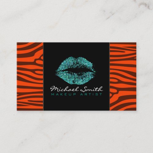 Turquoise Lips Makeup Artis Modern Zebra Skin 10 Business Card