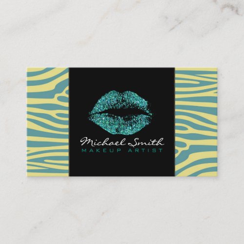 Turquoise Lips Makeup Artis Modern Zebra Skin 12 Business Card