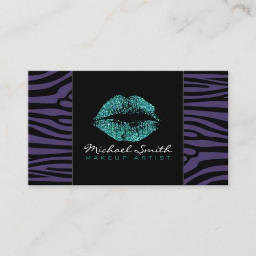 Turquoise Lips Makeup Artis Modern Zebra Skin 13 Business Card