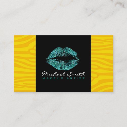 Turquoise Lips Makeup Artis Modern Zebra Skin 14 Business Card