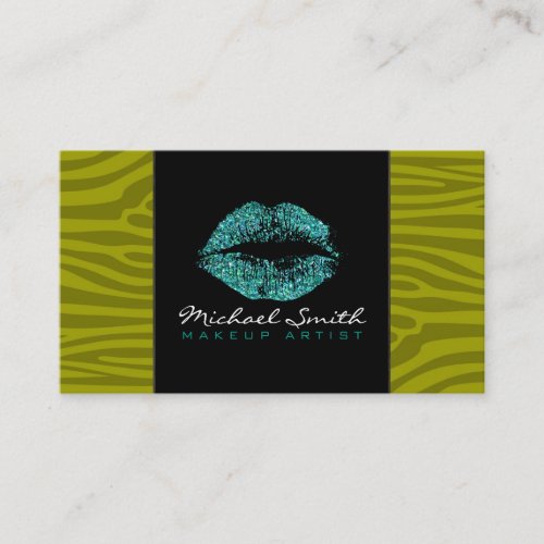 Turquoise Lips Makeup Artis Modern Zebra Skin 15 Business Card