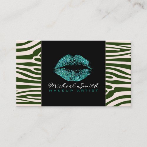 Turquoise Lips Makeup Artis Modern Zebra Skin 2 Business Card