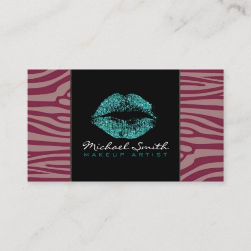 Turquoise Lips Makeup Artis Modern Zebra Skin 3 Business Card