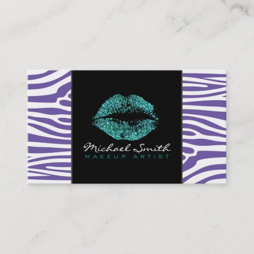 Turquoise Lips Makeup Artis Modern Zebra Skin 4 Business Card