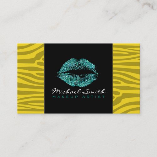 Turquoise Lips Makeup Artis Modern Zebra Skin 5 Business Card