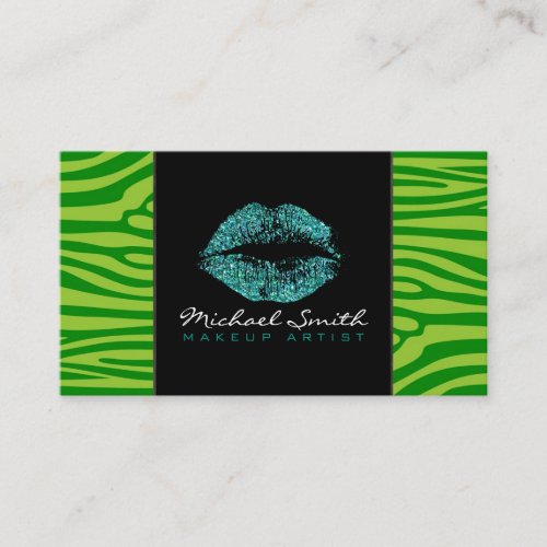 Turquoise Lips Makeup Artis Modern Zebra Skin 6 Business Card