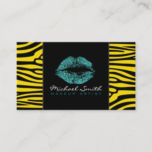 Turquoise Lips Makeup Artis Modern Zebra Skin 7 Business Card