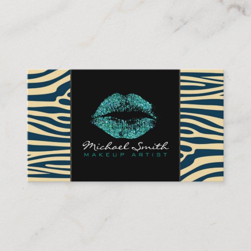 Turquoise Lips Makeup Artis Modern Zebra Skin 8 Business Card