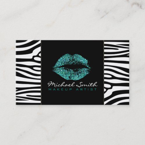 Turquoise Lips Makeup Artis Modern Zebra Skin 9 Business Card