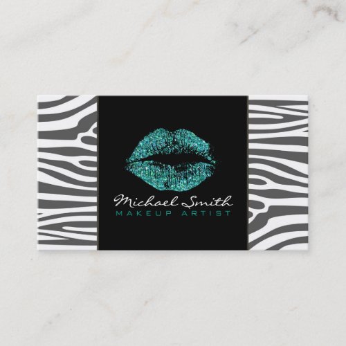 Turquoise Lips Makeup Artis Modern Zebra Skin Business Card