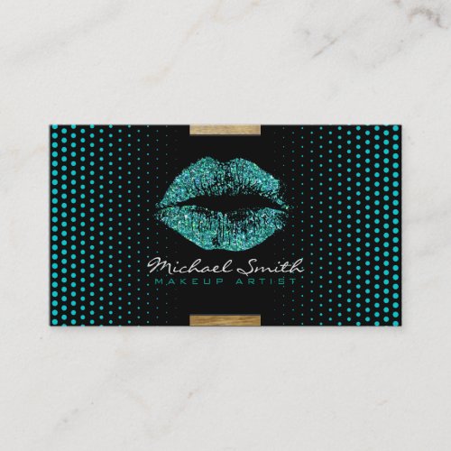 Turquoise Lips Makeup Artist Modern Dots 11 Business Card