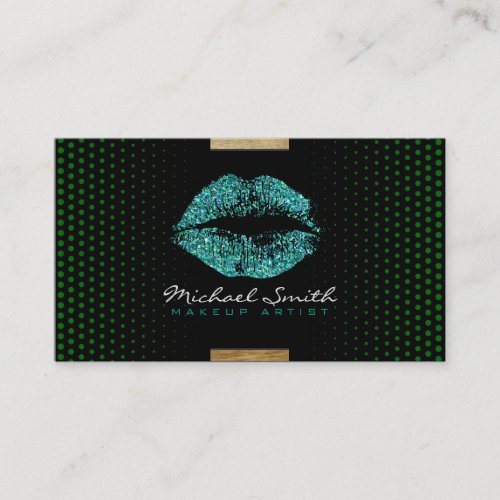 Turquoise Lips Makeup Artist Modern Dots 2 Business Card