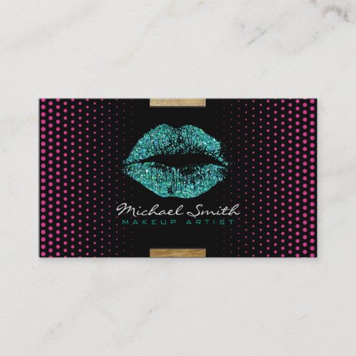 Turquoise Lips Makeup Artist Modern Dots 6 Business Card