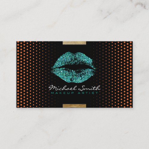 Turquoise Lips Makeup Artist Modern Dots 7 Business Card