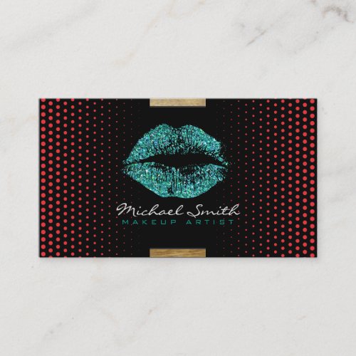 Turquoise Lips Makeup Artist Modern Dots 8 Business Card