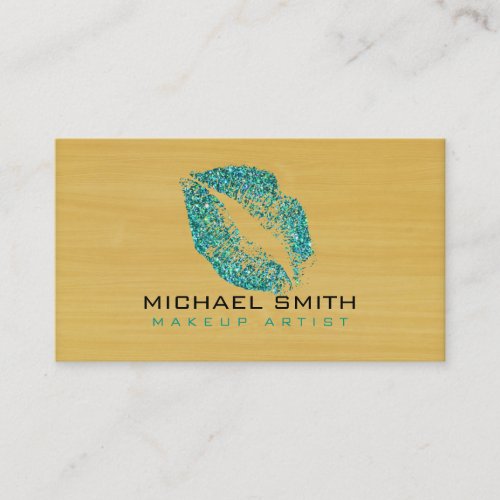 Turquoise Lips Makeup Artist Modern Wood 2 Business Card