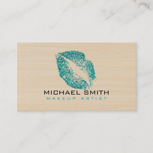 Turquoise Lips Makeup Artist Modern Wood 3 Business Card