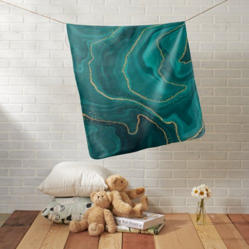 Turquoise liquid marble background with gold baby blanket