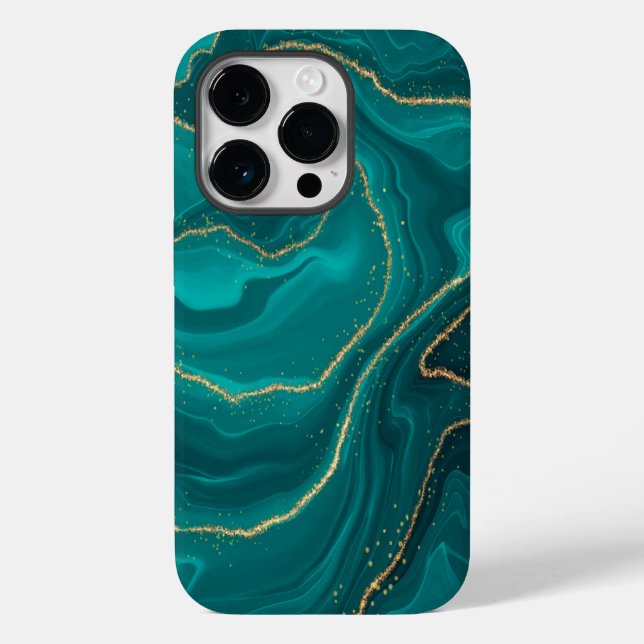 Turquoise liquid marble background with gold Case-Mate iPhone case (Back)