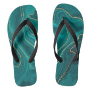 Turquoise Liquid Marble Background With Gold Flip Flops at Zazzle