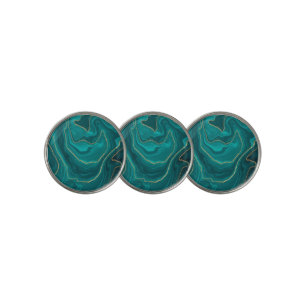 Turquoise liquid marble background with gold golf ball marker