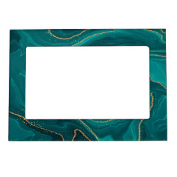 Turquoise liquid marble background with gold magnetic frame