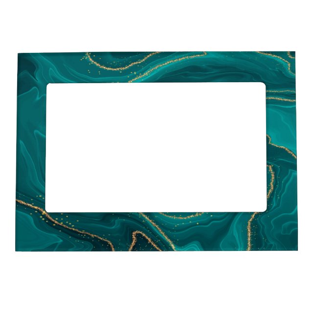 Turquoise liquid marble background with gold magnetic frame (Front)