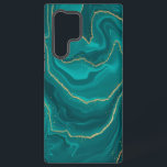 Turquoise liquid marble background with gold samsung galaxy s22 ultra case<br><div class="desc">Turquoise liquid marble design background with gold elements,  trendy modern design.</div>