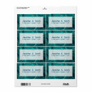 Turquoise liquid marble texture with gold accents label