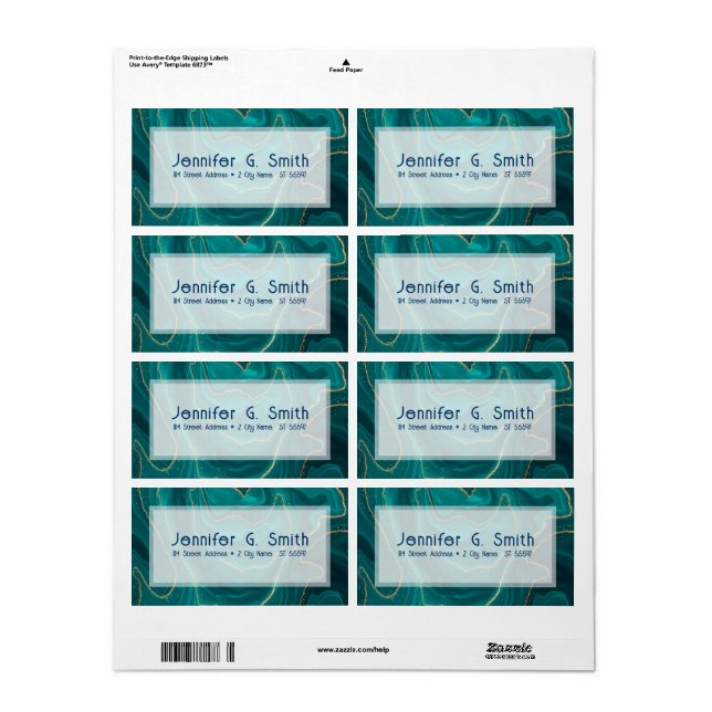 Turquoise liquid marble texture with gold accents label (Full Sheet)