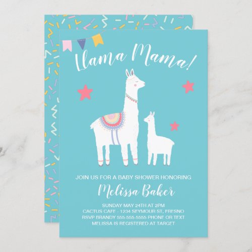 Turquoise Llama Mama and Baby Cute Baby Shower Invitation