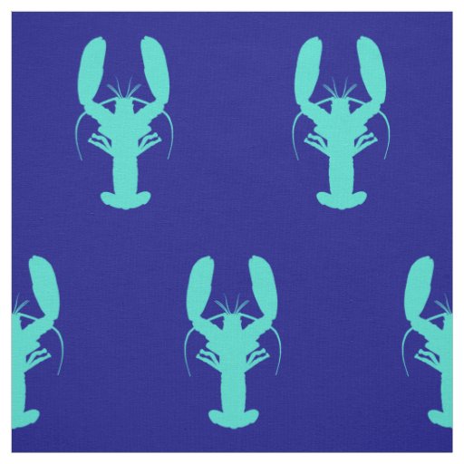 Turquoise Lobster On Navy Blue Coastal Decor Fabric