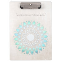 Turquoise Lotus Floral Mandala Scratched Marble Clipboard