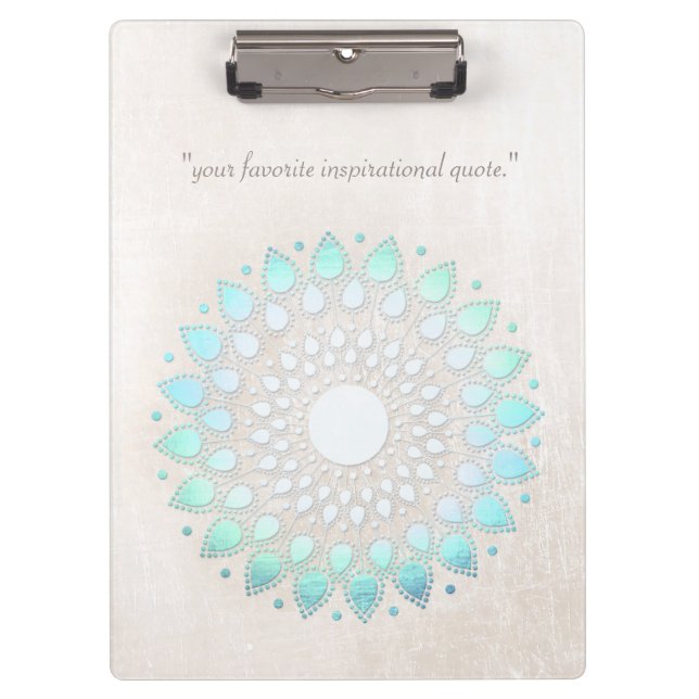 Turquoise Lotus Floral Mandala Scratched Marble Clipboard (Front)