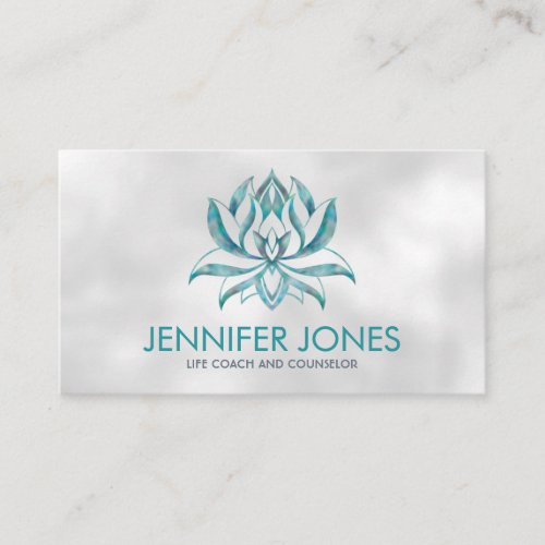 Turquoise Lotus Flower on pearl Business Card