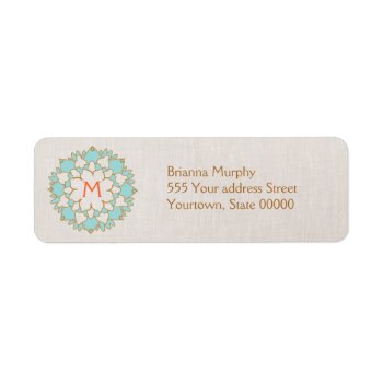 Turquoise Lotus Monogrammed Return Address Labels by pixiestick at Zazzle