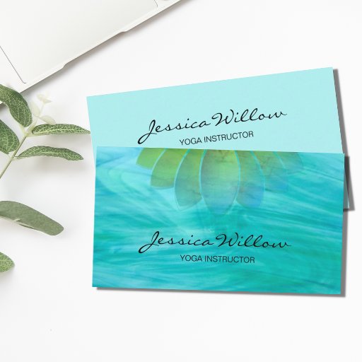 Customizable Turquoise Lotus Yoga Instructor Business Card